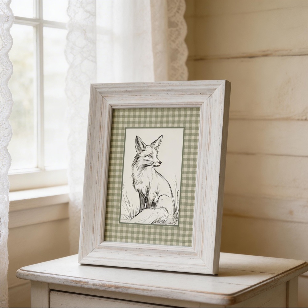 Gingham Fox Sketch Framed Art
